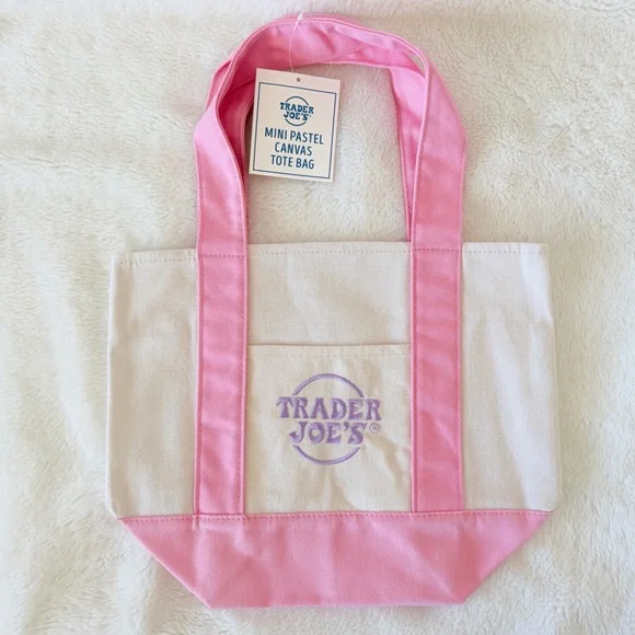 Trader Joe's Mini Pastel Canvas Tote Bag - Pink - Spring - Easter - Viral - Picture 5 of 5